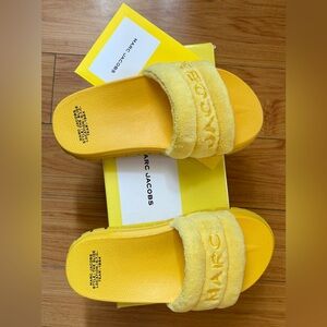 Marc Jacobs “The Slide” Yellow Fuzzy Slide Sandals